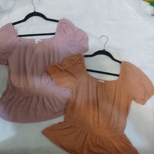 LC Lauren Conrad Puff Sleeve Peplum Blouses - Dusty Rose & Rust